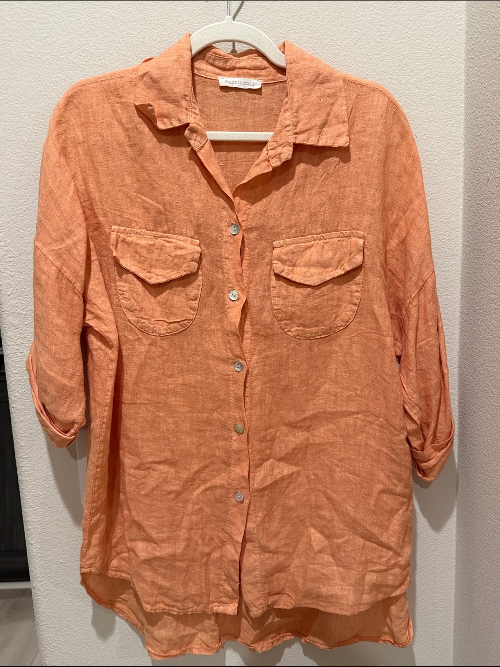 Linen Button-Down Tunic Shirt - Peach Orange 🍊 100% Linen